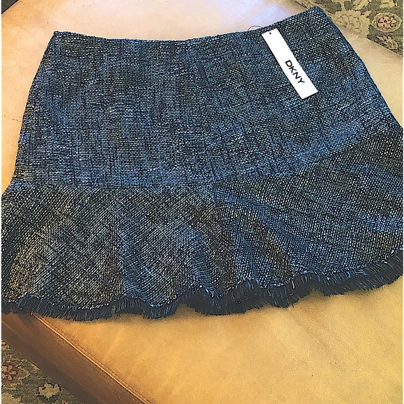 DKNYC Black Gray Silver Skirt , Flared Bottom  With Fringe Edge. Woman’s Size 10 - Picture 1 of 14